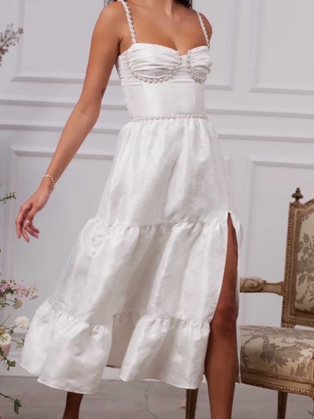 V. Chapman Lorenza Dress in White Windsor Brocade Bustier Midi Dress